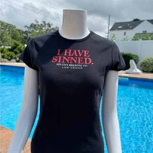 LAS VEGAS Black Fitted Short Sleeve Tee Red Text